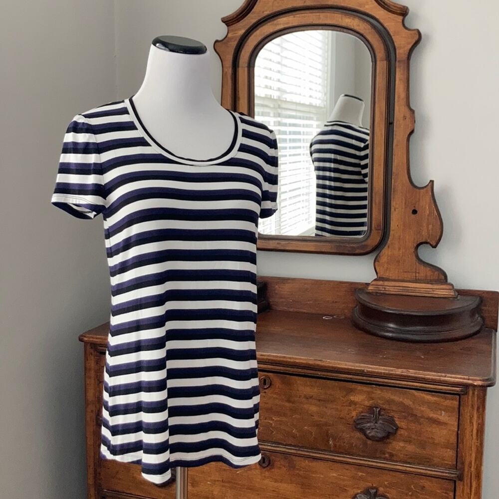 Premise Blue/Black/White Striped Tee, Size XS